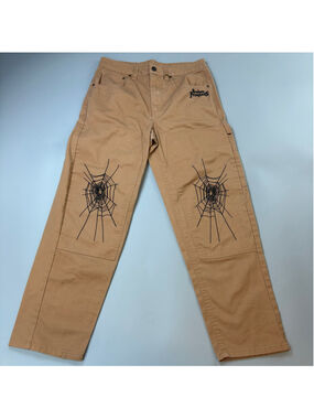 Broken Promises Cargo Pants 30 Tan Black Spider Web Cobra Double Knee Streetwear